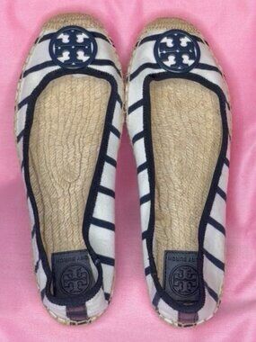 NEW TORY BURCH STRIPED T-SHIRT BALLET CANVAS ESPADRILLE SIZE 8.5
